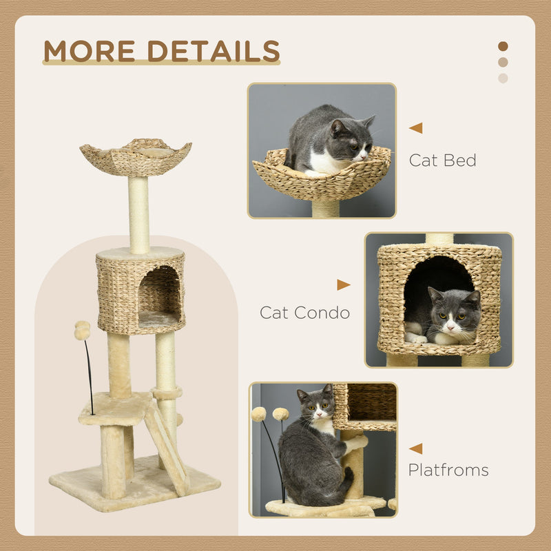 45" Cat Tree for Indoor Cats, Cat Tree Tower with Scratching Posts, Ramp, Condo, Toy Balls, Platforms, Bed, Ramp, Beige