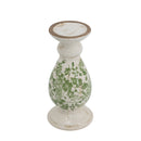D4.7x10' White Ceramic Candle Holder with Green Floral Patterns, Small by HouseOfZazla