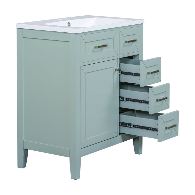 30" Bathroom Vanity with Sink Combo, Green Bathroom Cabinet with Drawers, Solid Frame and MDF Board