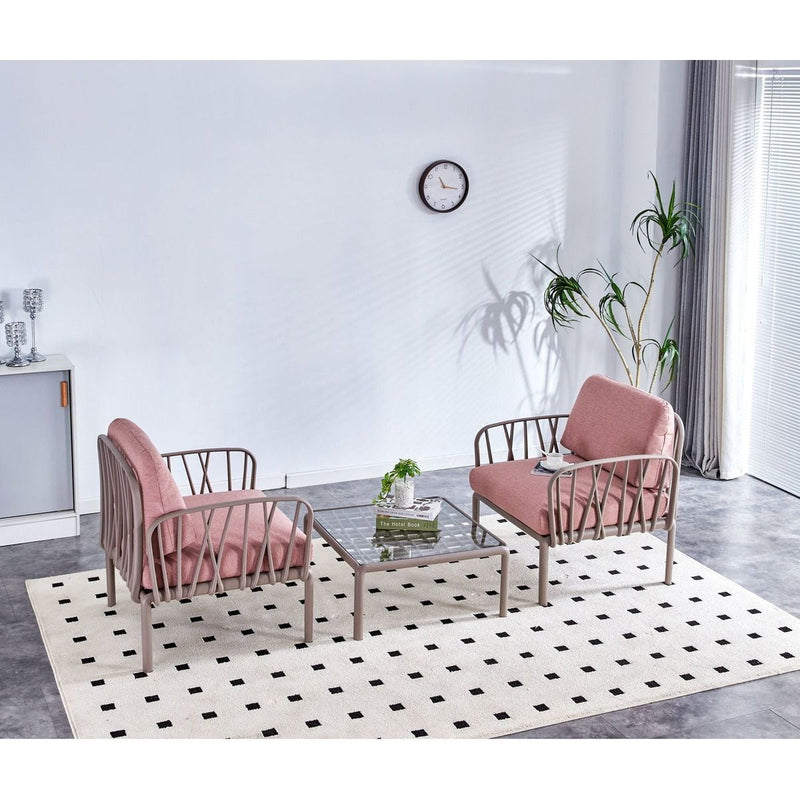 Patio indoor/ outdoor garden 2 single sofa armchairs plastic with soft cushion Weather waterproof chair Sectional Furniture for Balcony Garden Pool Lawn Backyard morden design sitting room sofa table