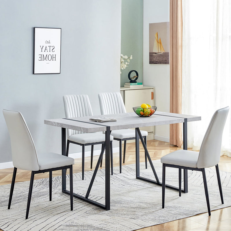 5-piece Dining Table Chairs Set, Rectangular Dining Room Table Set for 4, Modern Dining Table and faux leather Chairs for Kitchen Dining Room, Small Space, GRAY