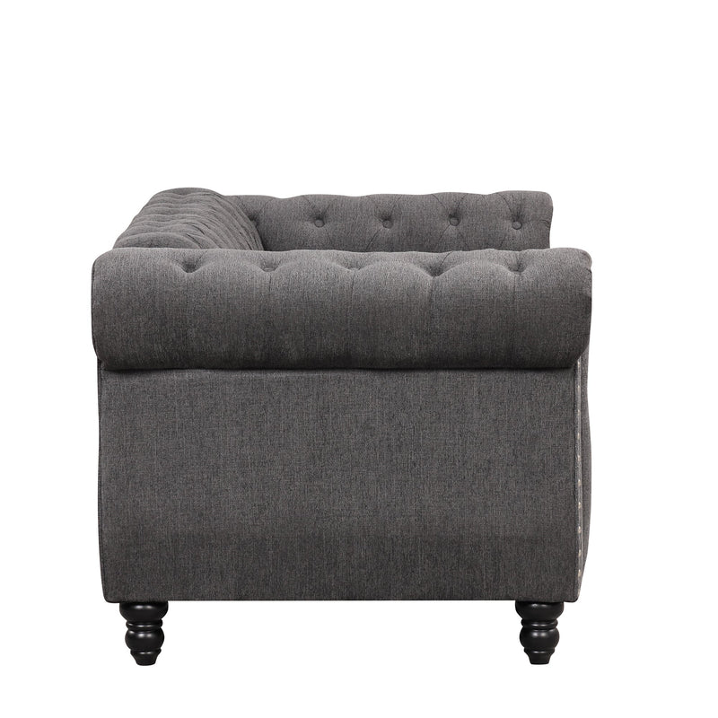 60" modern sofa Dutch plush upholstered sofa, solid wood legs, buttoned tufted backrest, gray