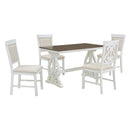 5-Piece Retro Dining Set, Rectangular Wooden Dining Table and 4 Upholstered Chairs for Dining Room and Kitchen (Brown+White)