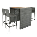5-piece Outdoor Patio Wicker Bar Set, Bar Height Chairs With Non-Slip Feet And Fixed Rope, Removable Cushion, Acacia Wood Table Top, Brown Wood And Gray Wicker by Montret