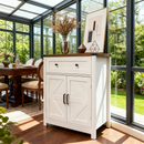 White & Wood-Grain Top Farmhouse Barn-Door Storage Cabinet