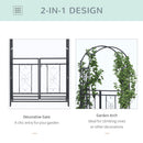81" Metal Garden Arbor with Double Doors, Locking Gate, Climbing Vine Frame with Heart Motifs, Arch for Wedding, Bridal Party Decoration, Grey