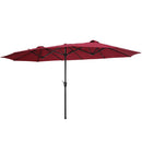15x9ft Large Double-Sided Rectangular Outdoor Twin Patio Market Umbrella w/Crank-burgundy