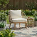 Acacia Wood Outdoor Club Chair, Curved Tub Design Patio Chair