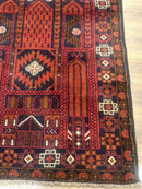 Afghan Rug 3x7, Balouch Carpet, Tribal Rug, Red, New