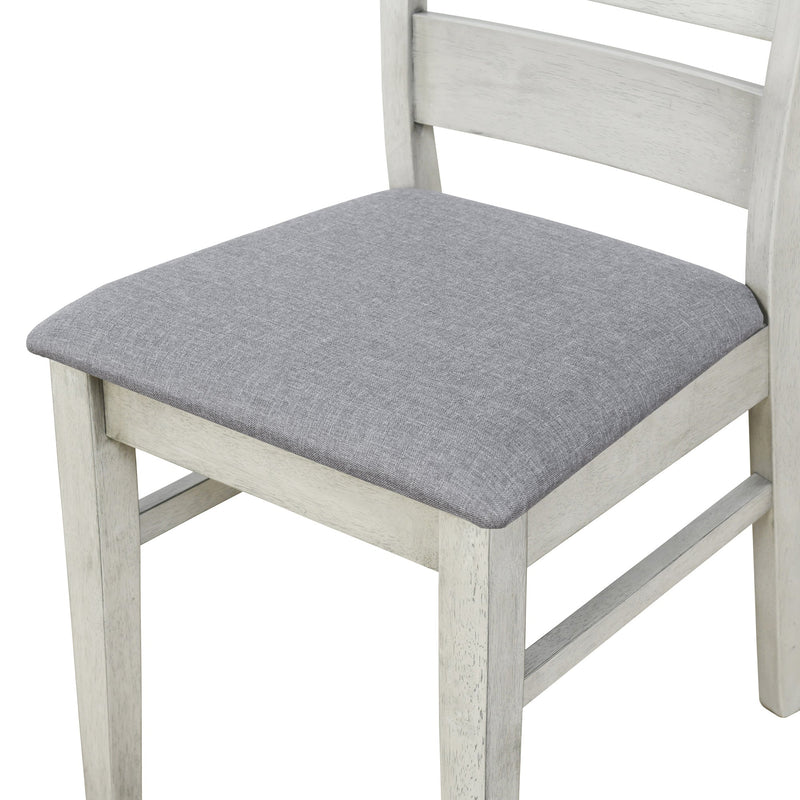 6-Piece Retro 59"L Rectangular Dining Table Set, Table with Unique Legs and 4 Upholstered Chairs & 1 Bench for Dining Room and Kitchen (White)