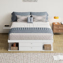 Storage Platform Bed Frame with Multiple Drawers and Shelves No Box Spring Needed, Queen Size,White