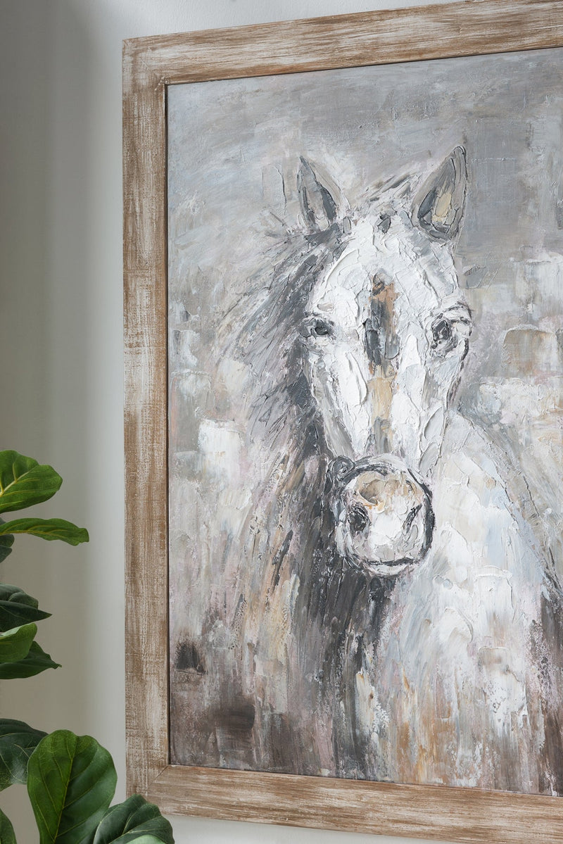 35.4x47.2x1.2" Hand-Painted White Horse Artwork, photo 7 of 10