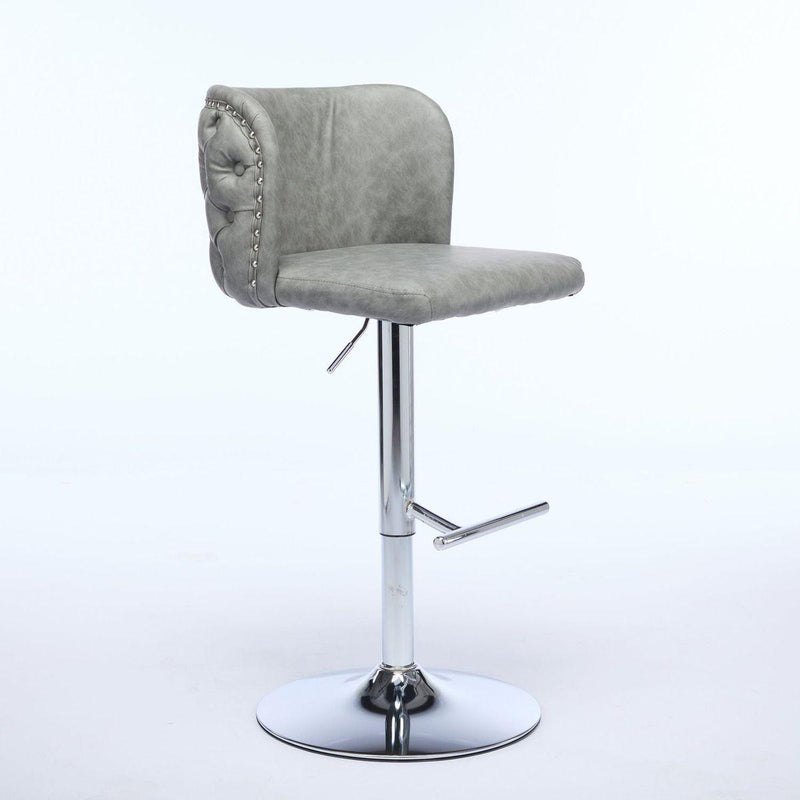 Swivel Barstools Adjusatble Seat Height With Chrome Base, Modern PU Upholstered Bar Stools with the whole Back Tufted, for Home Pub and Kitchen Island,Gray, Set of 2
