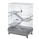 4-Tier 32" Small Animal Metal Cage Height Adjustable with Lockable Casters Grilles Pull-out Tray for Rabbit Chinchilla Ferret Bunny Guinea Pig Squirrel Hedgehog (GREY)