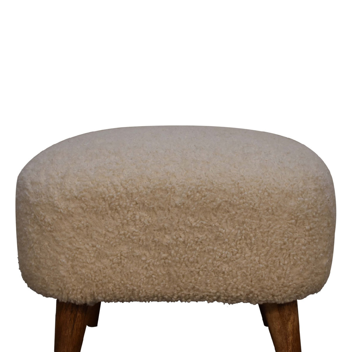 Solid Wood Boucle Upholstered Square Footstool, photo 5 of 10