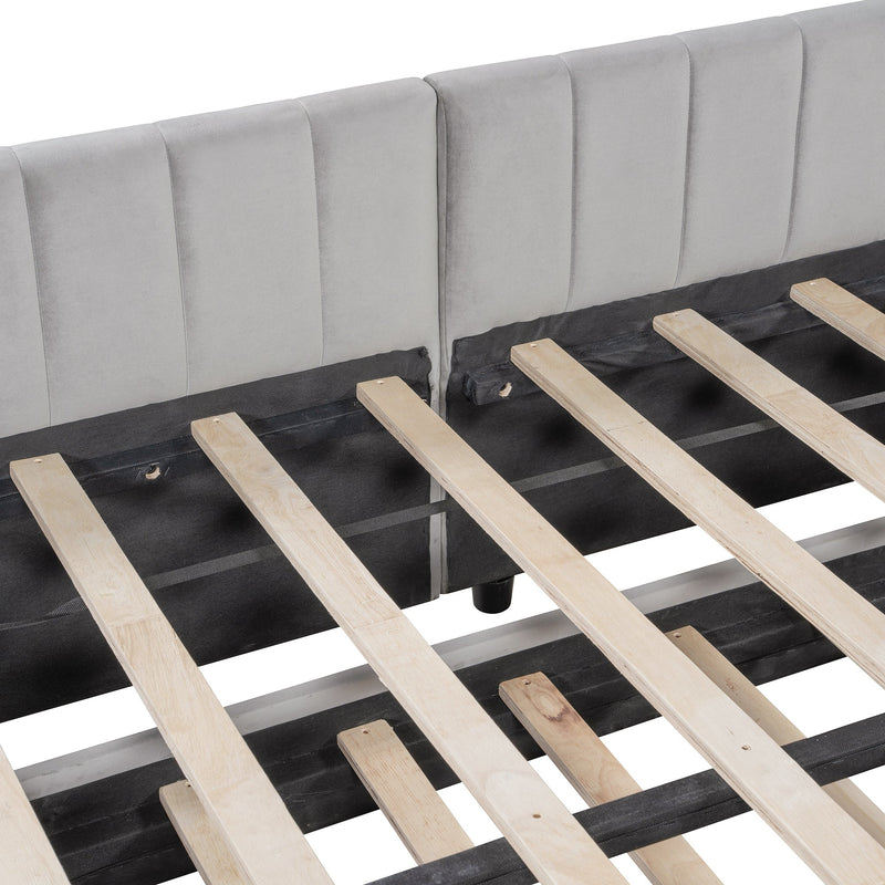 Full Size Upholstered L-Shaped Upholstered Daybed with Twin
Size Pop Up Trundle, Gray