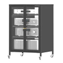 Media Storage Cabinet With Wheels, 4 Adjustable Glass Shelves & Door, Heavy-Duty - Black by HouseOfZazla