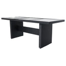 7 Piece Outdoor Patio Wicker Dining Set Patio With Adjustable Backrest Black Wicker + Dark Grey Cushion