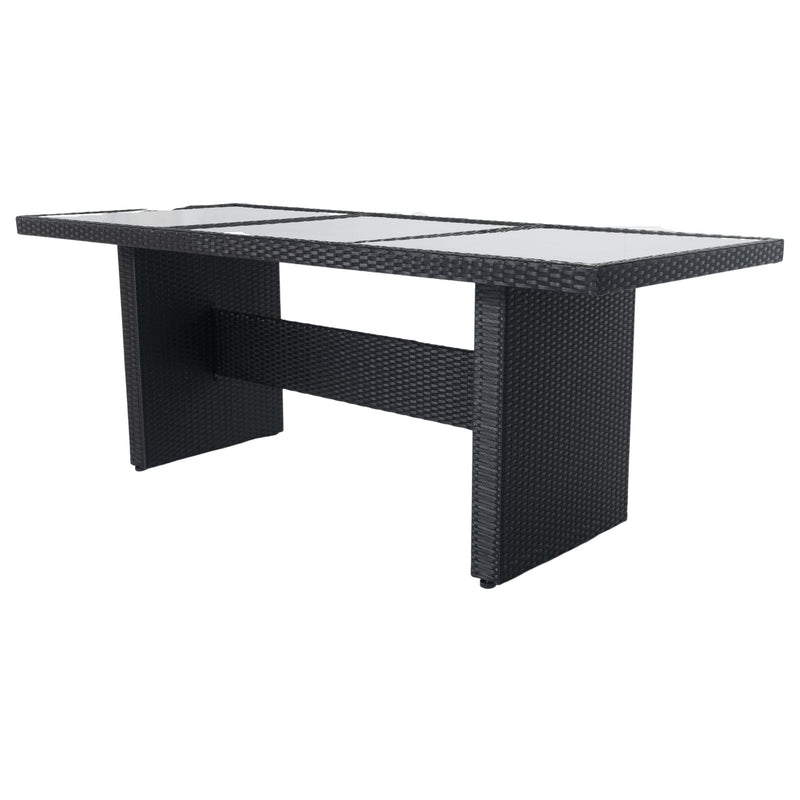 7 Piece Outdoor Patio Wicker Dining Set Patio With Adjustable Backrest Black Wicker + Dark Grey Cushion