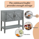 35" Farmhouse Wood Buffet Sideboard Console Table with Bottom Shelf and 2-Door Cabinet, for Living Room, Entryway, Kitchen Dining Room Furniture (Antique Gray)