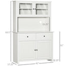 Homcom - 63.5" Kitchen Buffet With Hutch, Pantry Storage Cabinet With 4 Shelves, Drawers, Framed Glass Doors, Open Microwave Countertop - Antique White by HouseOfZazla