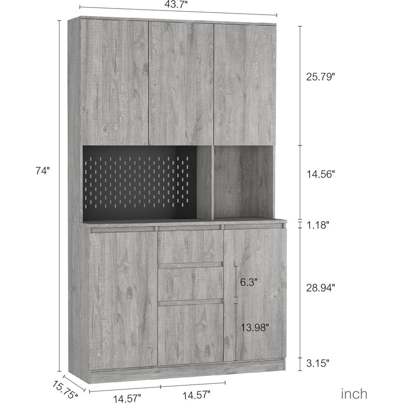 74' Kitchen Pantry Cabinet with Charging Station,Freestanding Buffet Cupboards Sideboard with Drawer,with LED Lights,Modern Pantry Cabinet with Microwave Stand for Kitchen,Living Room,Dinning Room