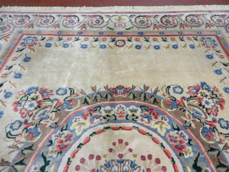 8' X 10' Vintage Handmade Wool Rug Aubusson Savonnerie Design European Nice