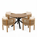 5 Piece Outdoor Dining Set With Round Table And 4 Wrapped Chairs - Black / Brown / Teak by HouseOfZazla