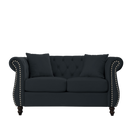 58.8" Chesterfield Sofa Black Velvet for Living Room, 2 Seater Sofa Tufted Couch with Rolled Arms and Nailhead for Living Room, Bedroom, Office, Apartment, two pillows