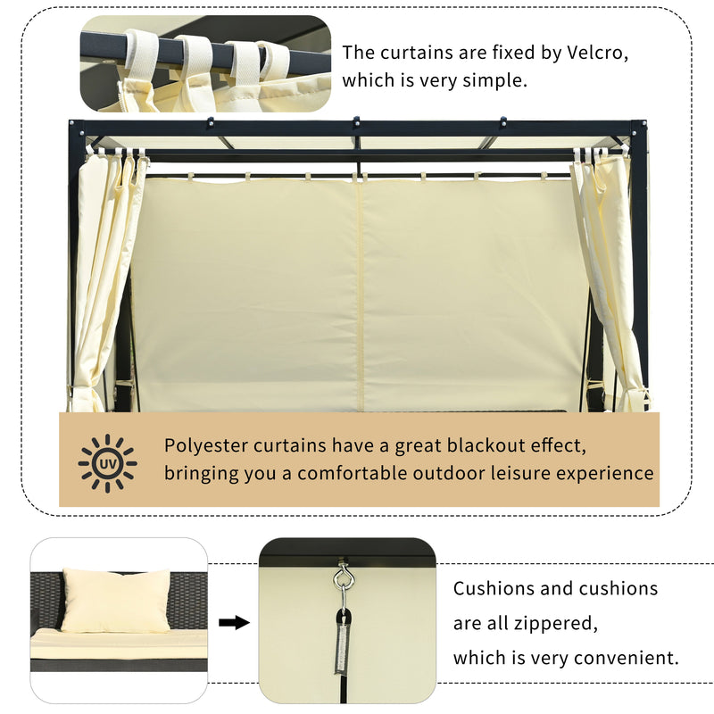 2-3 People Outdoor Swing Bed, Adjustable Curtains, Suitable For Balconies, Gardens And Other Places