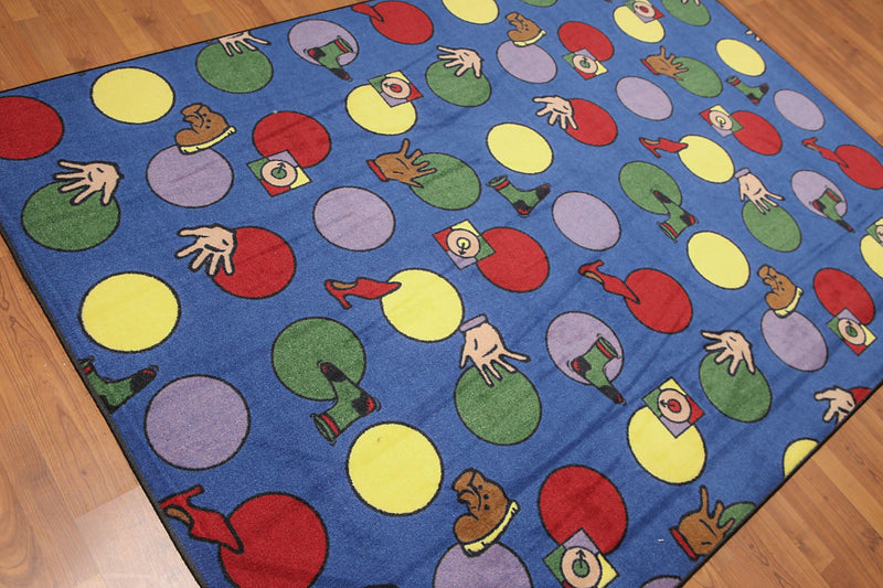 5'6" x 8' Modern Playful Novelty Design Nylon Full Pile Area Rug Blue