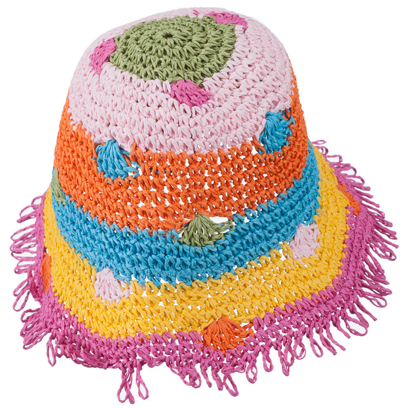 Girl's Toyo Bucket Shaped Hat with Fringe Edge and Polka-Dot Detail