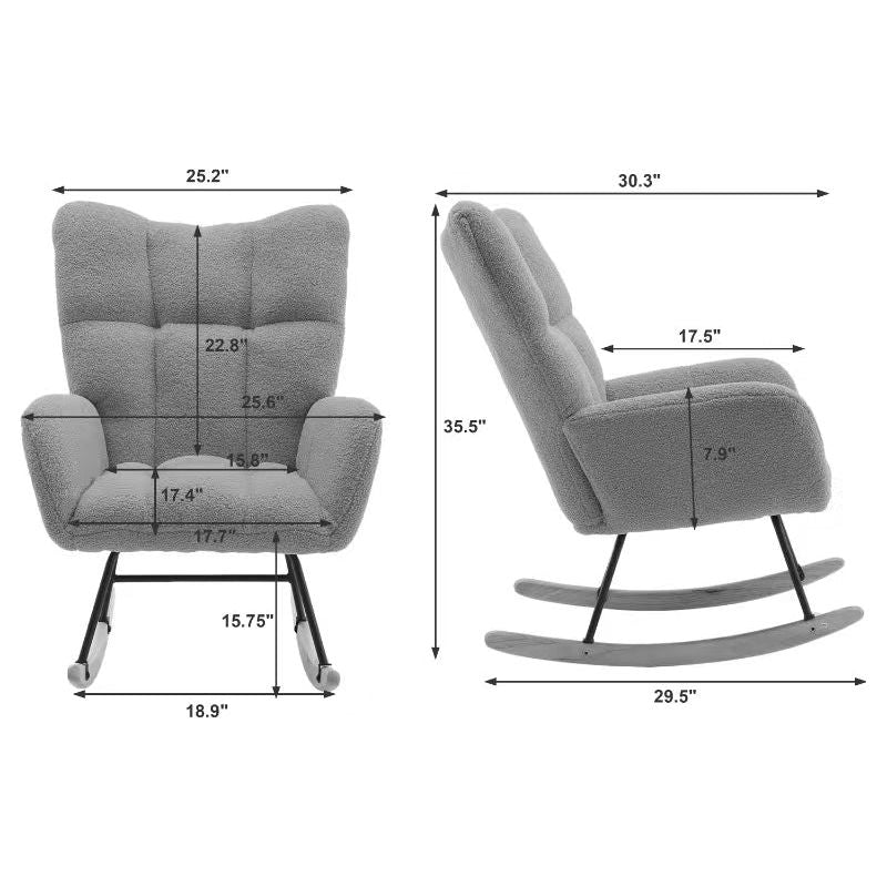 Modern Nursery Rocking Chair Upholstered Glider Chair with High Backrest Rocker Accent Armchair with Solid Wood Legs for Nursery Bedroom Living Room Teddy(Pink)