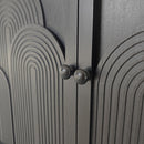 Modern Black Wood Storage Cabinet with Embossed Door