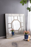 Antique Style Decorative Square Wall Mirror With Mirrored Frame, Wall Decor For Living Room Entryway, Console Lean Against Wall - Silver by HouseOfZazla