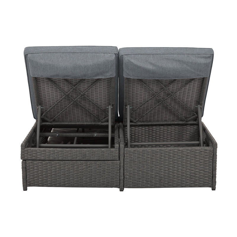 Walker Edison | Wicker Outdoor Double Sunbed Set