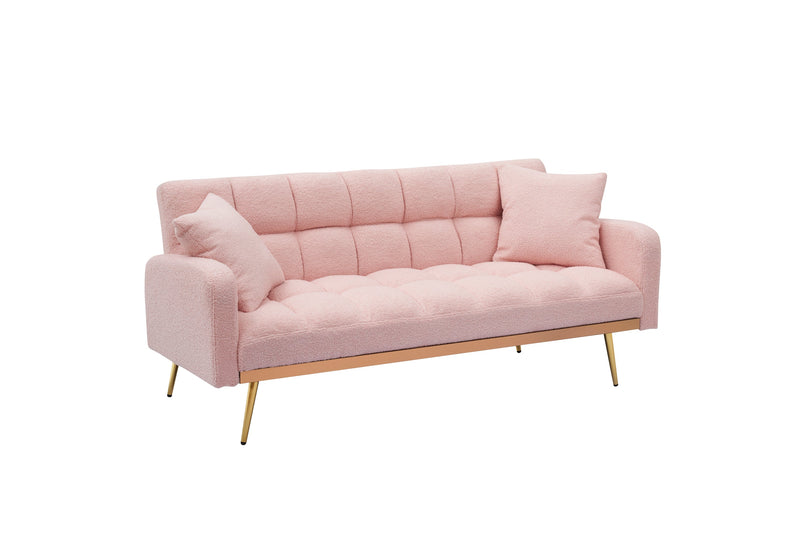 69 Inch Sofa Bed Pink with Adjustable Teddy Sofa for Small Space Living Room and Bedroom