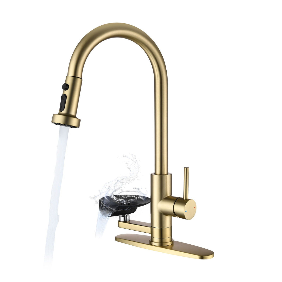 3 In 1 Kitchen Faucet With Press Type Glass Rinser, High Arc Pull Down Sprayer, photo 3 of 28