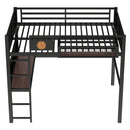 Full Size Loft Bed Frame with Desk and Charging Port