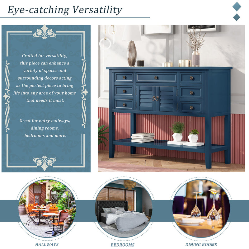 44.5" Modern Console Table Sofa Table for Living Room with 7 Drawers, 1 Cabinet and 1 Shelf