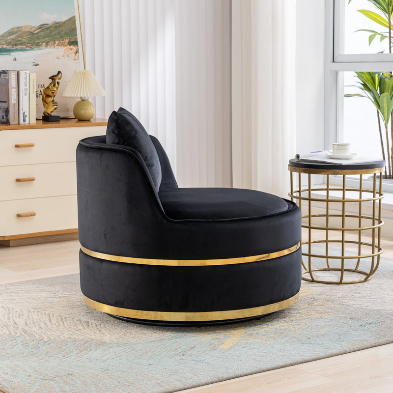 360 Degree Swivel Accent Chair Velvet Modern Upholstered Barrel Chair Over-Sized Soft Chair with Seat Cushion for Living Room, Bedroom, Office, Apartment, Black