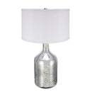 Silver Round Table Lamp with White Fabric Shade