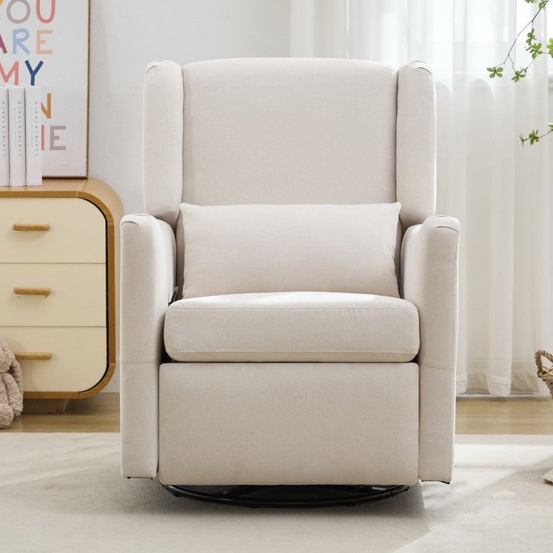 29.5'' Wide Wingback Swivel Rocker Recliner Chair, Glider Rocker Recliner, Rocking Chair Nursery for Living Room Bedroom Apartment,Linen,Beige