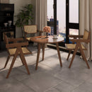 Modern Mid Century Dining Chairs (Set of 2), Rattan Accent Chairs, Comfy Armchairs, Outdoor Wood Chairs With Armrest - Walnut