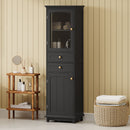 Tall Bathroom Storage Cabinet With Glass Doors, Free-Standing, Two Drawers, And Adjustable Shelves, Board, Painted Perfect For Displaying Your Favorite Items by Unique Piece Furniture