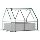 4' x 3' Galvanized Raised Garden Bed with Mini PVC Greenhouse Cover, Outdoor Metal Planter Box with 2 Roll-Up Windows for Growing Flowers, Fruits, Vegetables and Herbs, Clear