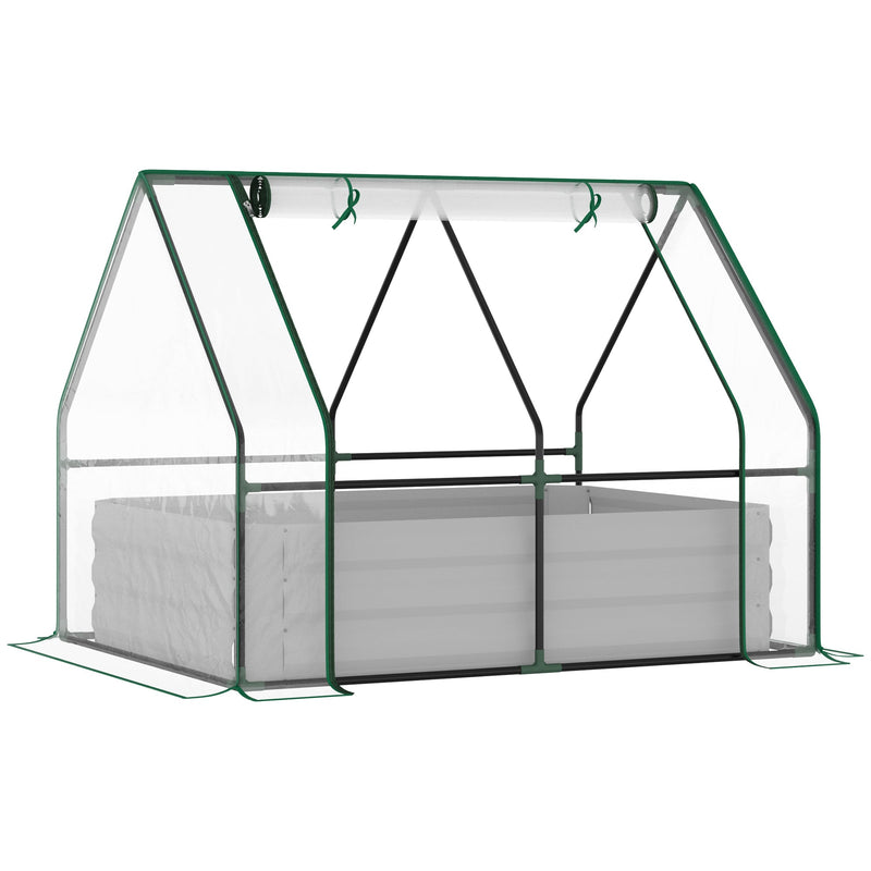 4' x 3' Galvanized Raised Garden Bed with Mini PVC Greenhouse Cover, Outdoor Metal Planter Box with 2 Roll-Up Windows for Growing Flowers, Fruits, Vegetables and Herbs, Clear