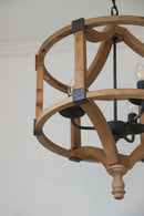 3 Light Wood Drum Chandelier, Hanging Light Fixture With Adjustable Chain For Kitchen, Bulb Not Included - Brown by HouseOfZazla