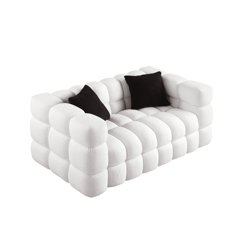 62.2length, 35.83" deepth, human body structure for USA people, marshmallow sofa,boucle sofa, White color,3 seater