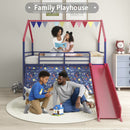 Jack - House Loft Bed With Slide And Curtain Set by HouseOfZazla